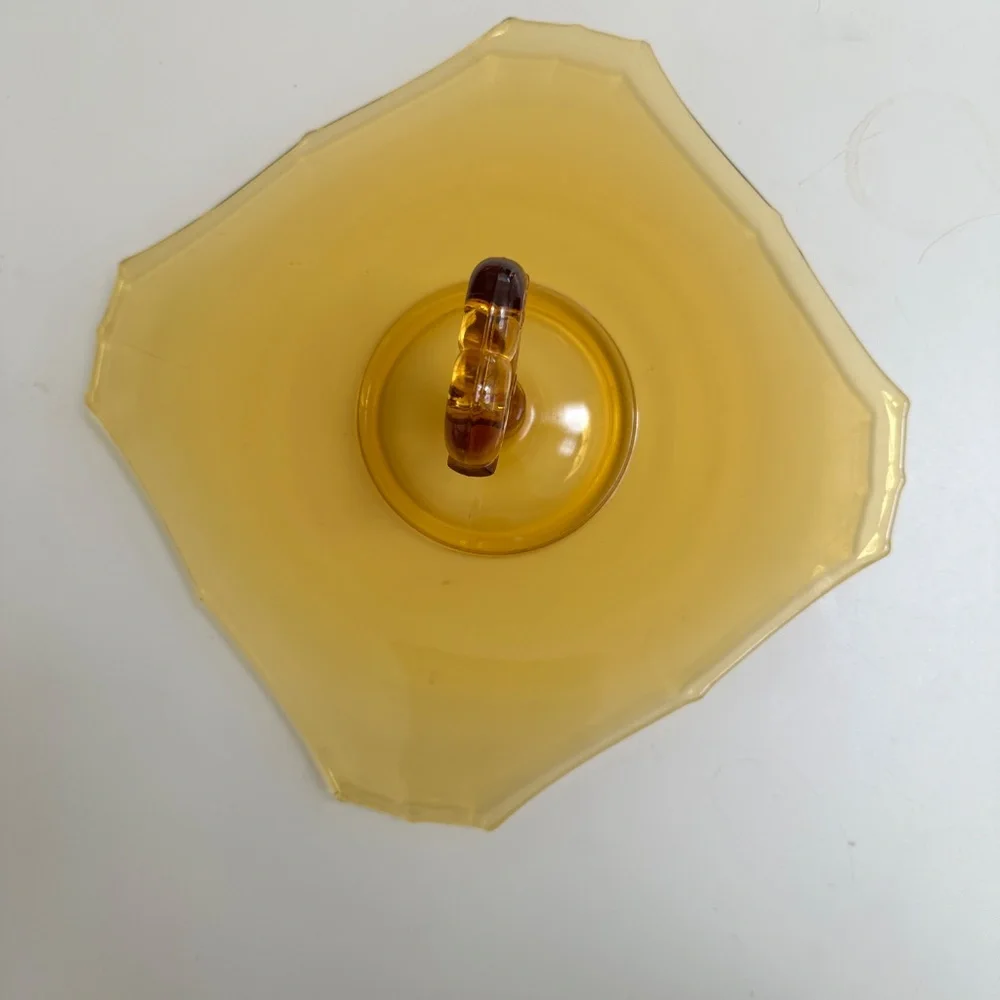 Vintage Amber Glass Serving Plate Center Heart Shaped Handle